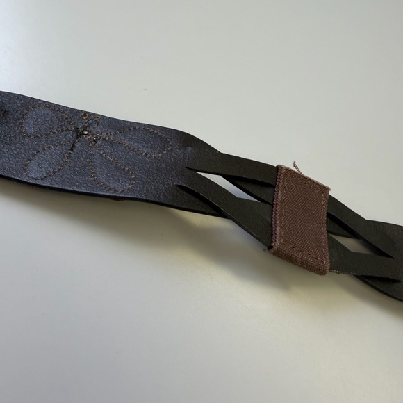 MB3 Vintage Boho Leather Belt with Pink Rhinestone Flowers - Size M - Picture 7 of 8